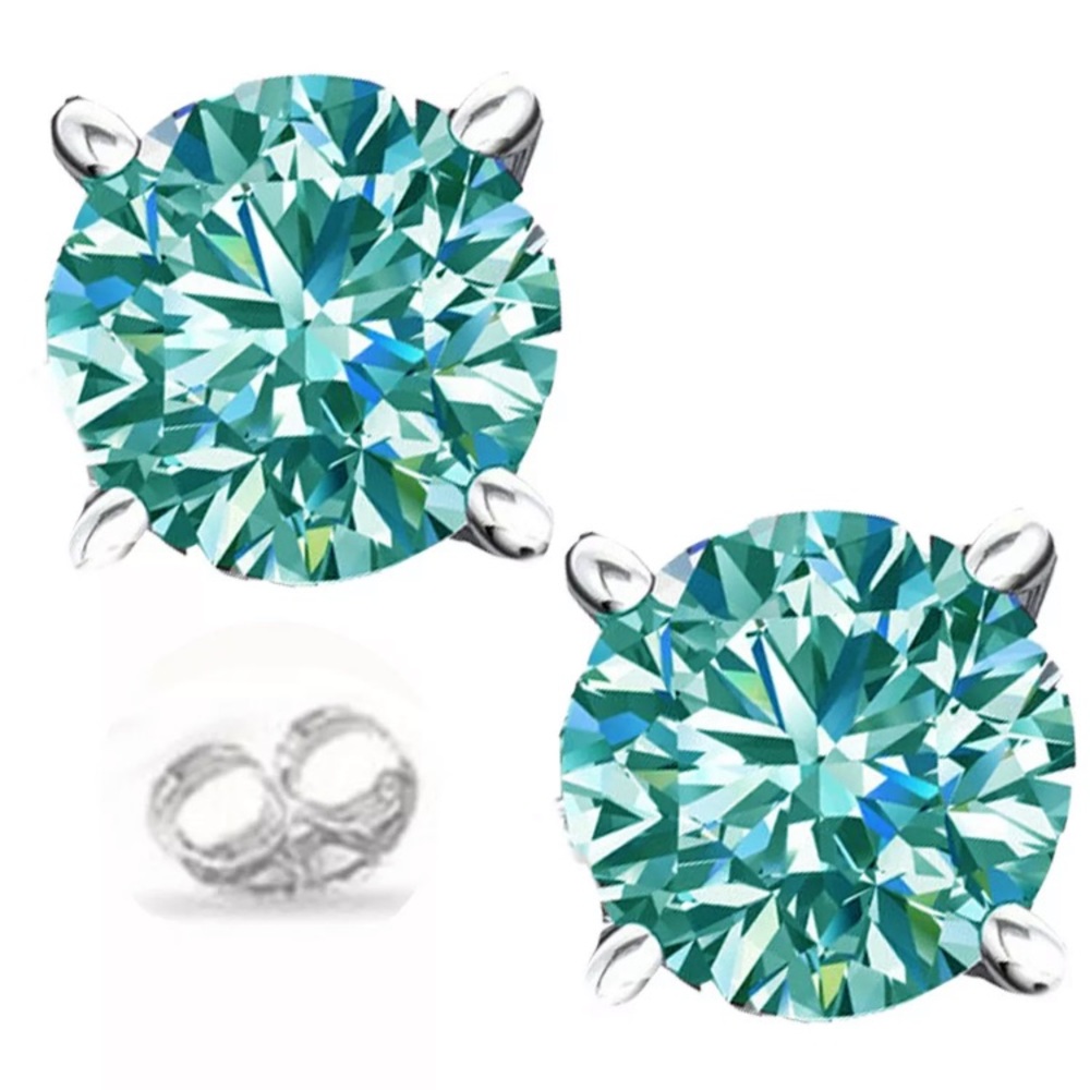 2.02ct Ice Blue Solitaire Moissanite Diamond 925 Sterling Silver Stud Earrings